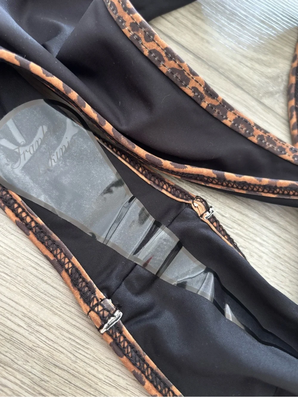 Frankie's Bikinis x Bella Hadid Dove Bikini Bottom in Lucky Leopard Black sz Med
